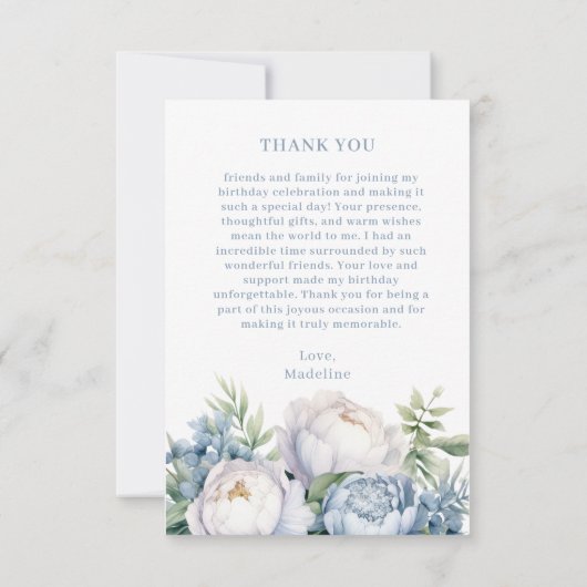 ダスティエレガントブルーホワイトフローラ誕生日ありがとう サンキューカード (裏面)