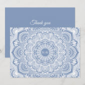 ダスティエレガントブルーホワイトレースクラシック サンキューカード (正面/裏面)