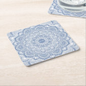 ダスティエレガントブルーホワイトレースクラシック スクエアペーパーコースター (アングル)