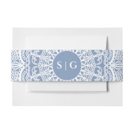 ダスティエレガントブルーホワイトレースクラシック 招待状ベリーバンド