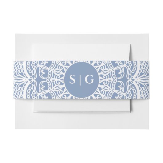 ダスティエレガントブルーホワイトレースクラシック 招待状ベリーバンド (正面例)