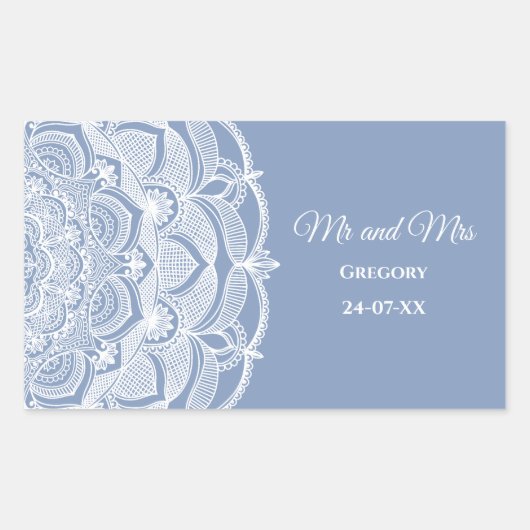 ダスティエレガントブルーホワイトレースクラシック 長方形シール (正面)
