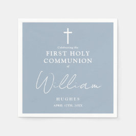 ダスティエレガントブルーミニマル第一聖餐式 スタンダードカクテルナプキン