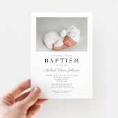 ダスティエレガントブルー写真少年バプテスマ 招待状