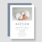 ダスティエレガントブルー写真少年バプテスマ 招待状
