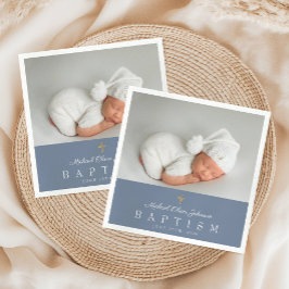 ダスティエレガントブルー宗教十字写真洗礼 スタンダードカクテルナプキン