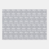 ダスティエレガントブルー新郎新婦の名前の結婚式 ラッピングペーパーシート (正面3)