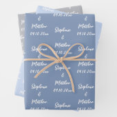 ダスティエレガントブルー新郎新婦の名前の結婚式 ラッピングペーパーシート (インサイチュ)