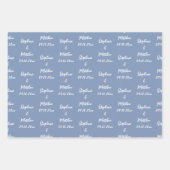 ダスティエレガントブルー新郎新婦の名前の結婚式 ラッピングペーパーシート (正面)