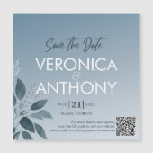 ダスティエレガントブルー日付を保存QRコード結婚s マグネット招待状 (正面)