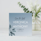 ダスティエレガントブルー日付を保存QRコード結婚s 招待状 (スタンド正面)