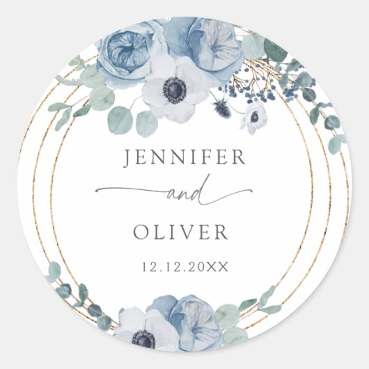 ダスティエレガントブルー結婚式の引き出物クラシックラウンドスティ ラウンドシール (正面)