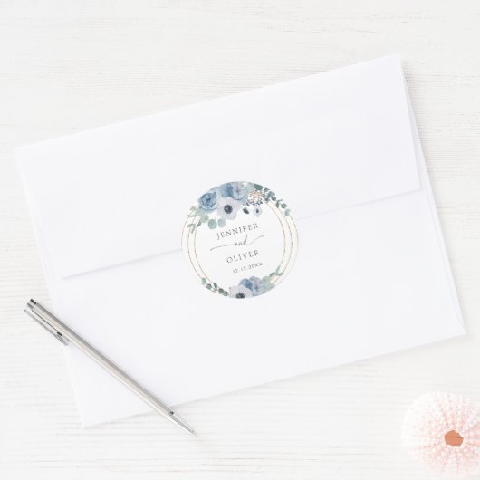 ダスティエレガントブルー結婚式の引き出物クラシックラウンドスティ ラウンドシール (封筒)