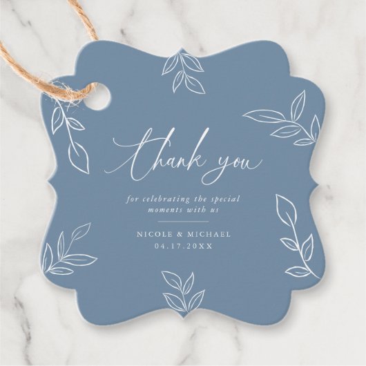 ダスティエレガントブルー葉のに感謝結婚 フェイバータグ (正面)