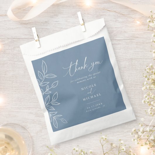 ダスティエレガントブルー葉の結婚に感謝 フェイバーバッグ (クリップ留めされた状態)