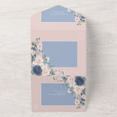 ダスティエレガントブルー赤面ピンクレ素朴ース オールインワン招待状 (外側)