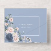 ダスティエレガントブルー赤面ピンク素朴レースすべてO オールインワン招待状 (裏面)