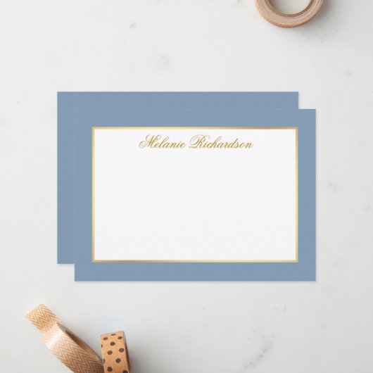 ダスティエレガントブルー金ゴールドフレーム – サイズを選択 – ノートカード (正面/裏面インサイチュ)