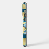 ダスティエレガントブルー金ゴールドフローラモノグラストライプム iPhoneケース (左側面)