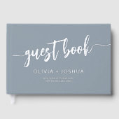 ダスティエレガントブルー金ゴールド写真ミニマル ゲストブック (正面)