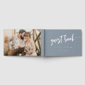 ダスティエレガントブルー金ゴールド写真ミニマル ゲストブック (全面)