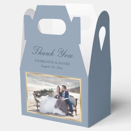 ダスティエレガントブルー金ゴールド結婚の写真ありがとう フェイバーボックス (オープン)