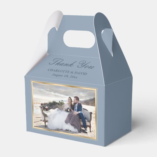 ダスティエレガントブルー金ゴールド結婚の写真ありがとう フェイバーボックス (正面サイド)