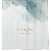 ダスティエレガントブ航海のブルー金ゴールドカップル結婚ズ シャワーカーテン (正面)