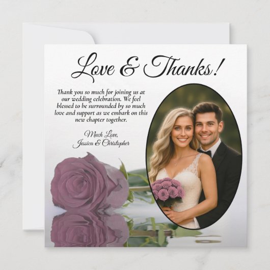ダスティエレガントメイブピンクローズオーバル結婚写真 サンキューカード (正面)