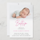ダスティエレガントーピンクパステルスクリプトバプティスマ写真イン 招待状 (正面)