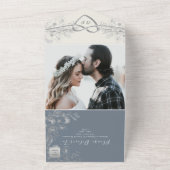 ダスティエレガント・ブルー結婚が一つの招待状に収まる オールインワン招待状 (外側)