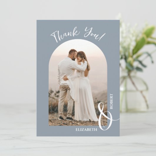 ダスティエレガント・ブルー結婚の写真 サンキューカード (スタンド正面)