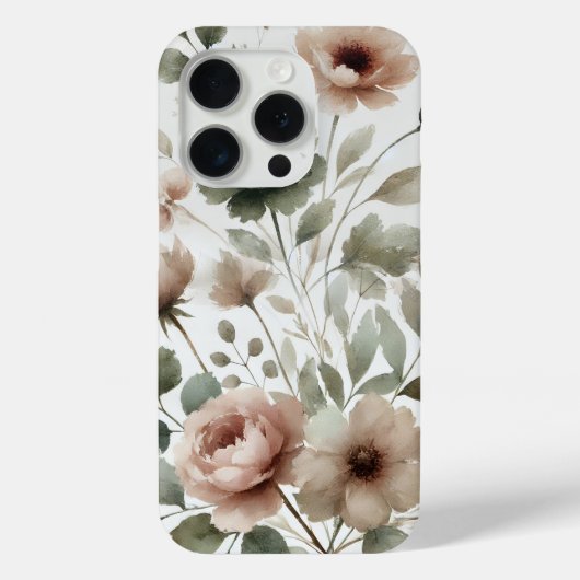 ダスティオリーブとピンクの水彩モダンフローラル Case-Mate iPhoneケース (裏面)