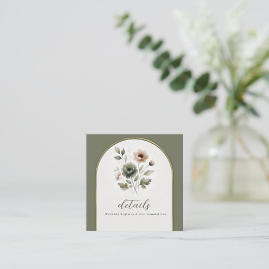 ダスティオリーブピンク&金ゴールドフローラ結婚ズ詳細 スクエア名刺 (スタンド正面)