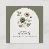 ダスティオリーブピンク&金ゴールドフローラ結婚ズ詳細 スクエア名刺 (正面)