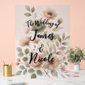 ダスティオリーブピンク&金ゴールド水彩フローラ結婚ズ アクリルサイン (ウェディング)