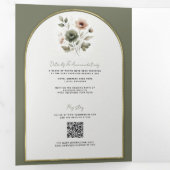 ダスティオリーブピンク&金ゴールド水彩フローラ結婚ズ 三つ折り招待状 (内部最初)