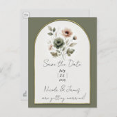 ダスティオリーブピンク&金ゴールド水彩フローラ 案内ポストカード (正面/裏面)