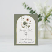 ダスティオリーブピンク&金ゴールド水彩フローラ 案内ポストカード (スタンド正面)