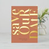 ダスティオレンジテラコッタ日付を保存 箔招待状 (立ち正面)