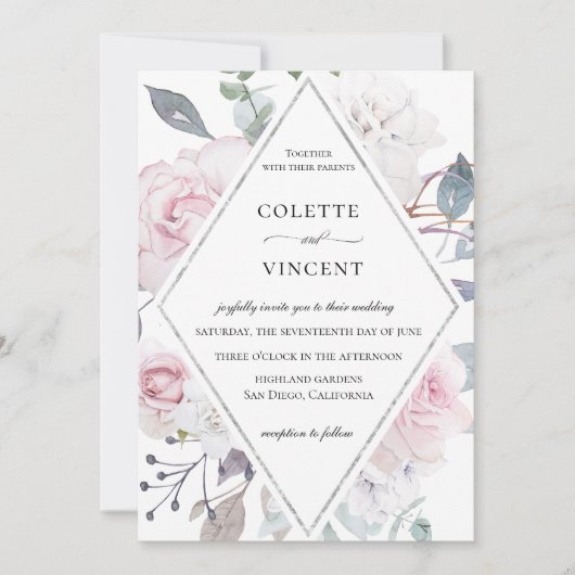 ダスティガーデンフローラフレーム結婚式招待状 招待状 (正面)