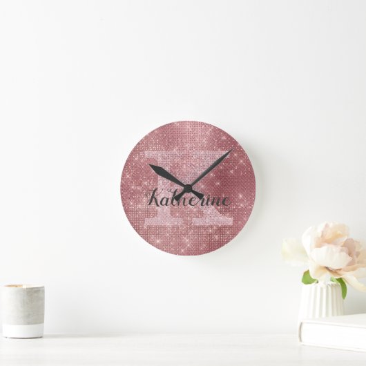 ダスティガーリーバラ金ゴールドスパークルグラムモノグラム名 ラウンド壁時計 (ホーム)