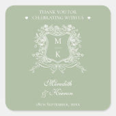 ダスティグエレガントリーンヴィンテージクレストモノグラム結婚ズ スクエアシール (正面)