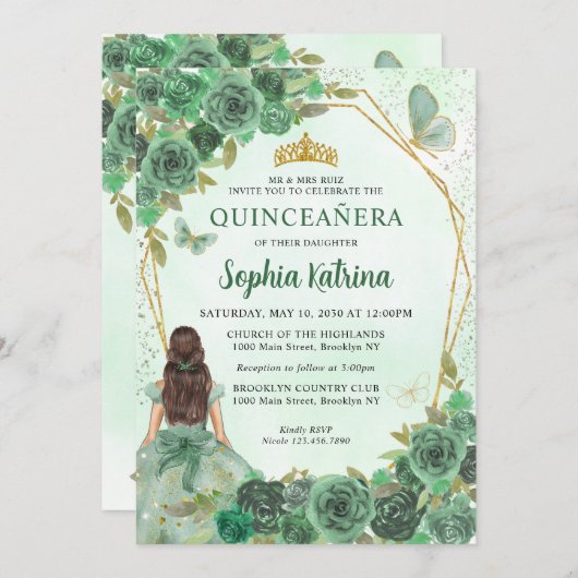 ダスティグガーリーリーン金ゴールドフローラプリンセスキンセアニラ 招待状 (正面/裏面)