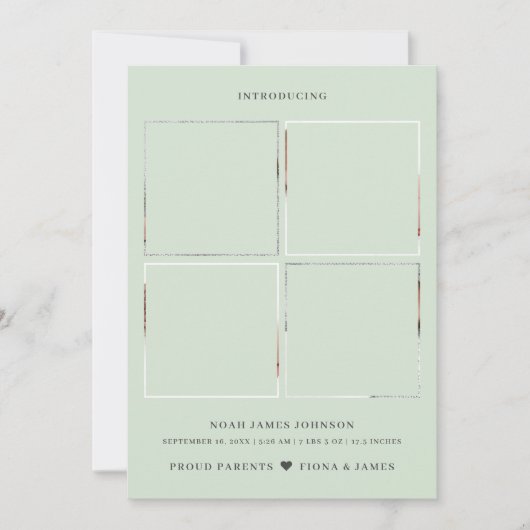 ダスティグモダンリー淡い色のン写真コラージグリッド誕生 案内状 (正面)