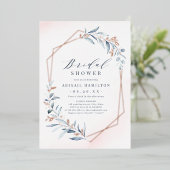 ダスティグリーナリーバラ金ゴールド素朴ブライダルシャワー 箔招待状 (立ち正面)