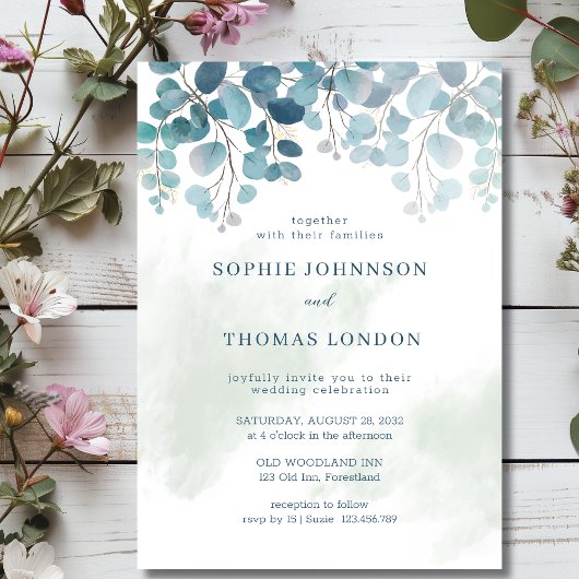 ダスティグリーンのユーカリ水彩結婚式 招待状