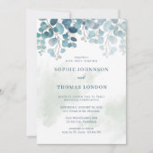 ダスティグリーンのユーカリ水彩結婚式 招待状 (正面)