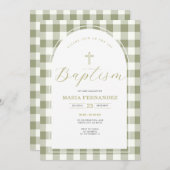 ダスティグリーンアンドギンガムフローラバプテスマ招待状 招待状 (正面/裏面)