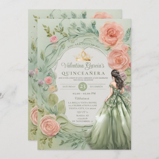 ダスティグリーンクインセアニラ15アノスフラワーズ金ゴールド 招待状 (正面/裏面)